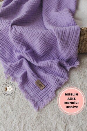 ميسلين من نوع MNZ-Lilac مع Tassels ميسلين من نوع 4 طبقات 110x110cm / سلسلة جديدة / 110x110cm - Zeypba