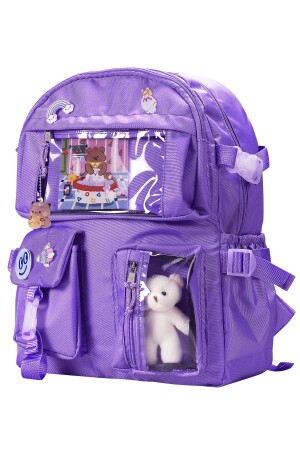 Lila Schulrucksack mit Kawaii-Accessoires im koreanischen Stil - 1