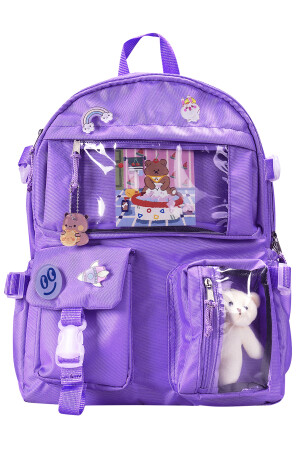 Lila Schulrucksack mit Kawaii-Accessoires im koreanischen Stil - 3