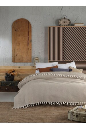 Lily Hardal Çift Kişilik Pike 200 X 230 Cm Yatak Koltuk Kanepe Örtüsü Pamuklu Dokuma Püsküllü Mk-16002 - Lux Touch