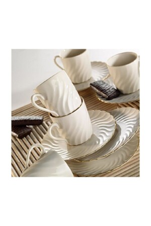 Lilyum 12-teiliges Kaffeetassen-Set für 6 Personen, mattes Mesh-Creme, LY12KT14R520 - 1