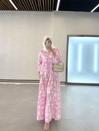 Lilyum Çiçekli Pembe Elbise - Duendeca