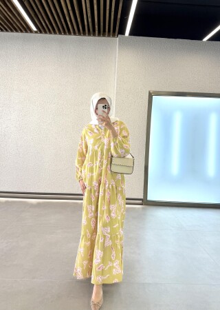 Lime Desenli Elbise Yeşil - Duendeca