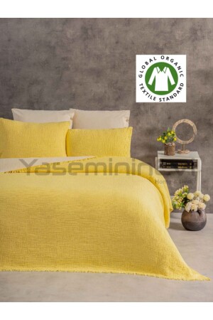 MNZ-Lemon Yellow 4 طبقة مسلين غطاء السرير / 2 وسادة الحجرة - YASEMİNİNEVİ