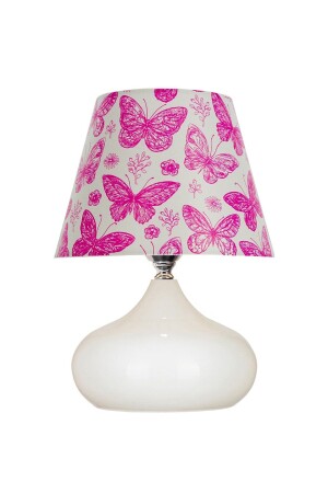 MNZ-Lina Pink Butterfly Hat طاولة مصباح واحد من المعدن الأبيض المصابيح الدرع EV-326 - EvLight