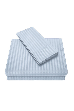 Line Baumwoll-Bettbezug-Set, 4-teiliges gestreiftes Satin-Bettbezug-Set, Blau | - 4