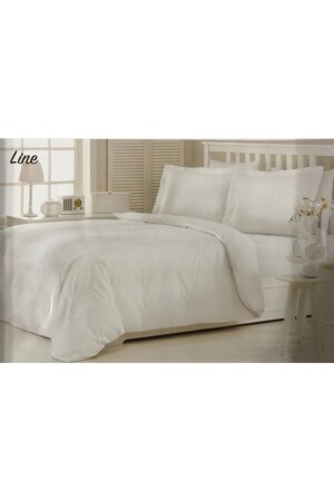 Line Satin-gestreiftes Doppel-Bettbezug-Set (weiß) 200116STN - Özdilek