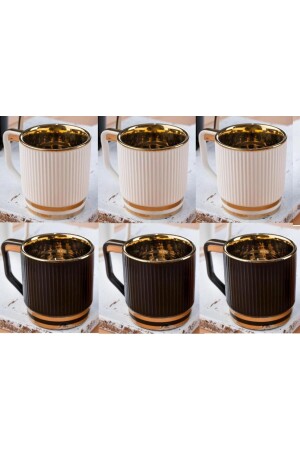 Lineng Gold Line Pattern Schwarz und Weiß 220 ml 6-teiliges Porzellanbecher-Set 0161 - 1