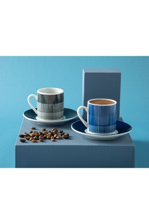 Liniya Porzellan-Set mit 2 Kaffeetassen, 80 ml, Schwarz – Marineblau, 10035659 - 1