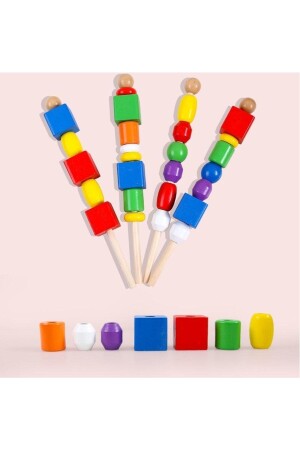 Linupahsap Montessori-Pädagogisches Spielzeug zum Zusammenbringen und Aufreihen von Holzperlen auf Stäbchen - 2