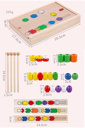 Linupahsap Montessori-Pädagogisches Spielzeug zum Zusammenbringen und Aufreihen von Holzperlen auf Stäbchen - 3