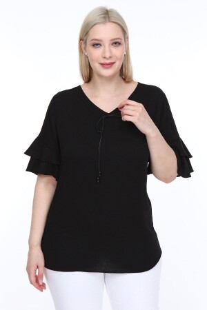 Lir Damen-Bluse, große Größe, Volantärmel, Schwarz, L2319 - 1