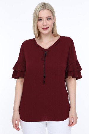 Lir Damen-Bluse, große Größe, Volantärmel, Weinrot, L2319 - 1