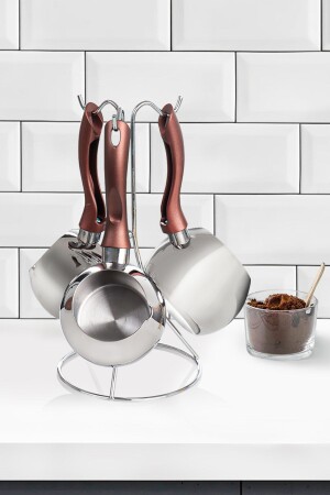 Lisa Bakalit Kulplu Standlı Cezve Takımı Kahverengi Rooz Lisa Bakalit - Rooz