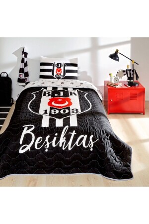 Lisanslı Beşiktaş Stripe Tek Kişilik Yatak Örtüsü Seti - 1