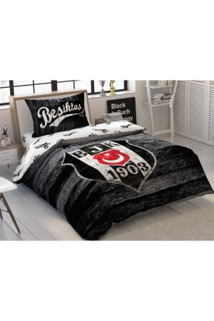 Lisanslı Beşiktaş Wooden Logo Tek Kişilik Nevresim Takımı Emh D28682475011259 - 1