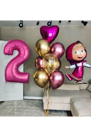 Lisanslı Büyük Boy Maşa Ile Koca Ayı Balon Seti Maşa Balon Ve 100cm Rakam Balon - Partiavm