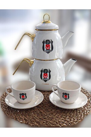 Lisanslı Çay Keyfi! Emaye 1. Kalite Çaydanlık Ve 2'li Çay Fincan Takımı ST-BJK-10 - 1