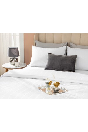 Listra Saten Din Bumbac Cu Dungi Double Person Set Lenjerıe De Pat 200x220 Cm White TYC00592118328 - 4