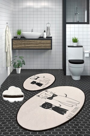 Lıttle Cats Djt 2 Lı Set Banyo Halısı Paspas- Klozet Takımı - 1