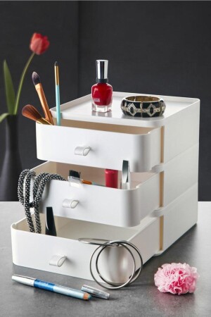 LIUBOX 3-teilige Schmuck-, Make-up- und Kosmetik-Organizer-Schublade (WEISS), Büro-Schreibtisch-Organizer 000014 - 2