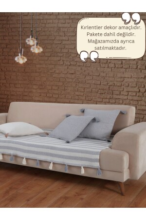 Liva Pompom Grau Sofabezug 115 x 200 cm Sofa Divan Sofa Bett Sesselbezug Schal mit Quasten - 2