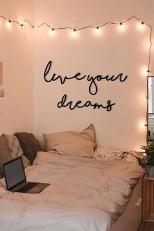 Live Your Dreams Ahşap Duvar Yazısı- Dekoratif Duvar Süsü - 3