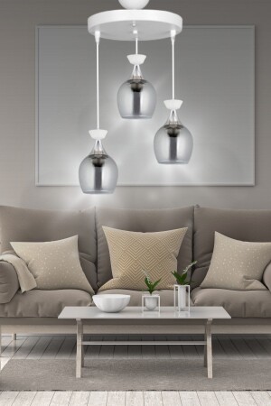 MNZ-Liya 3-piece Modern Pendant Lamp شمعة البيضاء - غرفة المعيشة - القاعة - غرفة النوم - المطبخ Liy-A123 - VEDA AVİZE
