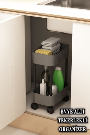 منظمة متعددة الأغراض من نوع 2 مستويات تحت الحوض في الخزانة منظمة تحت الحساب مع العجلات - Arnillo