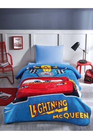 Lizenzierte Decke für ein einzelnes Kind (160 x 220) – Mcqueen Cars Champion Blue MSTK10798 - 1