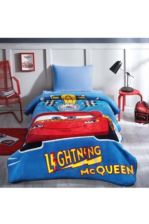 Lizenzierte Decke für ein einzelnes Kind (160 x 220) – Mcqueen Cars Champion Blue MSTK10798 - 3