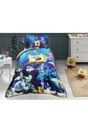 Lizenziertes Ranforce-Bettbezug-Set für Einzelbett, Spongebob, Aquablau 153. EVY. 00167 - 2