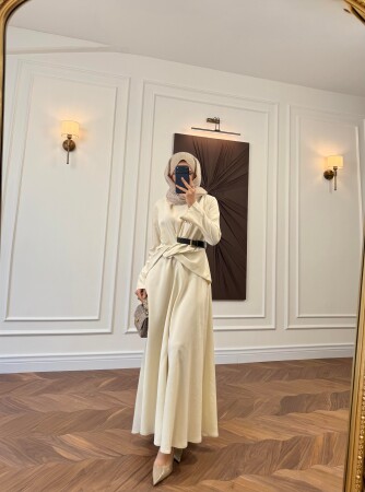 Lizge Elbise - Ekru - Nuuwears