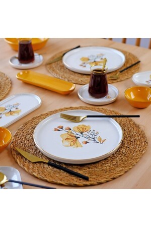 Lizy Mustard Gold vergoldetes 41-teiliges Keramik-Frühstücksset für 6 Personen PRA-6719377-8385 - Glore