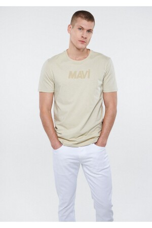 Beigefarbenes T-Shirt mit Logo-Print, Slim Fit / Slim Fit 066846-70322 - Mavi