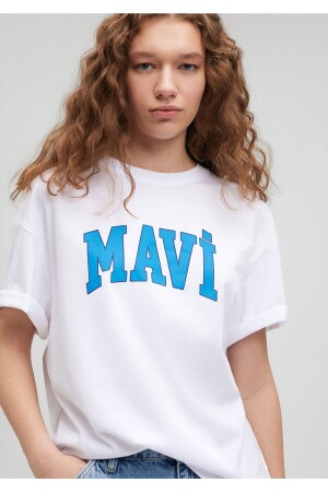 Weißes T-Shirt mit Logo-Print, Übergröße/weiter Schnitt 1600843-70000 - Mavi