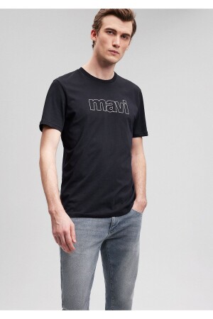 Schwarzes T-Shirt mit Logo-Print Slim Fit / Slim Fit 065781-900 - Mavi