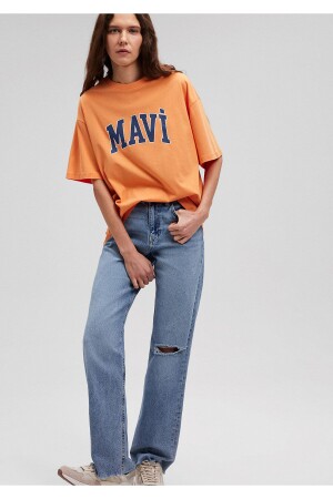 Orangefarbenes T-Shirt mit Logo-Print, Übergröße/weiter Schnitt 1600843-71407 - Mavi