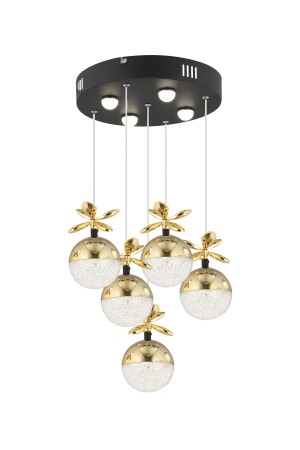 Lokken 5-teiliger runder 50-Watt-Goldkristall-LED-Moderner Wohnzimmer-Hängelampen-Kronleuchter 4079-05Y-GD - 4