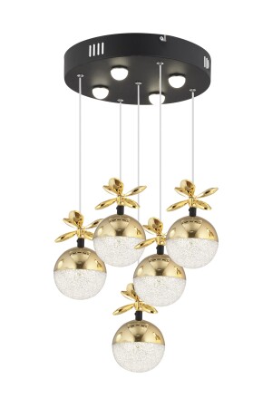 Lokken 5-teiliger runder 50-Watt-Goldkristall-LED-Moderner Wohnzimmer-Hängelampen-Kronleuchter 4079-05Y-GD - 5