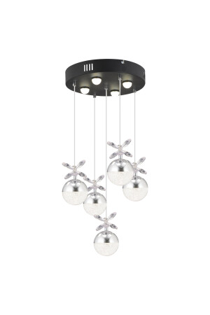 Lokken 5-teiliger runder Chrom-Kristall-LED-Moderner Wohnzimmer-Hängelampen-Kronleuchter 4079-05Y-CH - 5