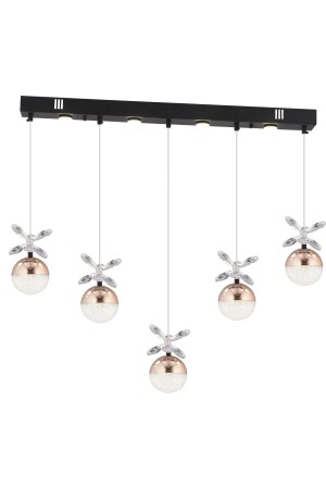 Lokken 5'li Sıralı Bakır 50 Watt Kristal Ledli Modern Oturma Odası Salon Sarkıt Avize 4079-05S-CU - 3