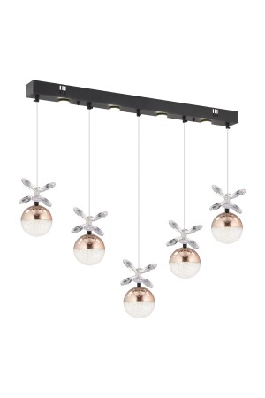 Lokken 5'li Sıralı Bakır 50 Watt Kristal Ledli Modern Oturma Odası Salon Sarkıt Avize 4079-05S-CU - 4