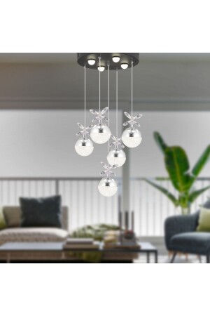 Lokken 5'li Yuvarlak 42 Watt Krom Kristal Ledli Modern Oturma Odası Salon Sarkıt Avize 4079-05Y-CH - 1