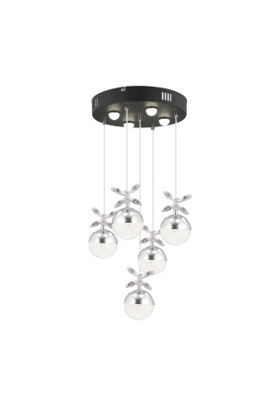 Lokken 5'li Yuvarlak 42 Watt Krom Kristal Ledli Modern Oturma Odası Salon Sarkıt Avize 4079-05Y-CH - 4