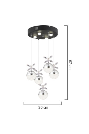 Lokken 5'li Yuvarlak 42 Watt Krom Kristal Ledli Modern Oturma Odası Salon Sarkıt Avize 4079-05Y-CH - 7