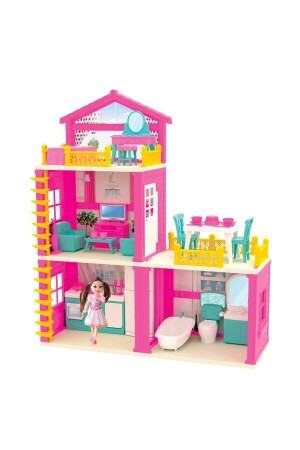 Lola'nın Düşler Evi Aksesuarlı 3 Katlı 3 Odalı Balkonlu Barbie Chelsea Bebek Oyun Rüya Ev Seti dop11860872igo - 2