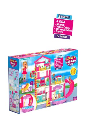 Lola'nın Tatil Evi 3 Katlı 4 Odalı Teraslı Su Kaydıraklı Barbie Bebek Evi Oyuncak Ev Seti 03742 ToXABebekEvleri - 2