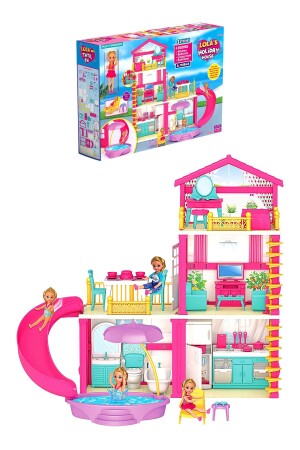 Lola'nın Tatil Evi 3 Katlı 4 Odalı Teraslı Su Kaydıraklı Barbie Bebek Evi Oyuncak Ev Seti 03742 ToXABebekEvleri - 3