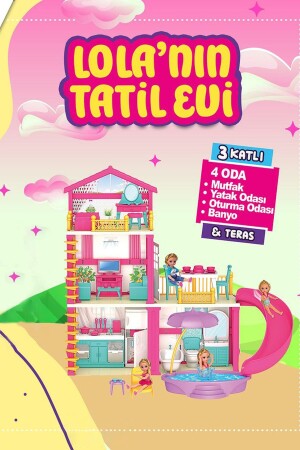 Lola'nın Tatil Evi 3 Katlı 4 Odalı Teraslı Su Kaydıraklı Barbie Bebek Evi Oyuncak Ev Seti 03742 ToXABebekEvleri - 6
